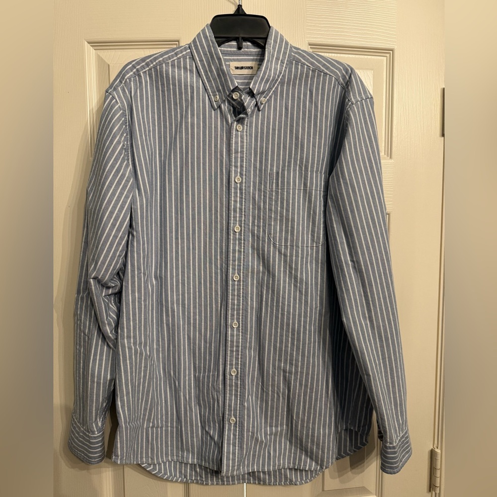 Taylor Stitch Men’s long Sleeve button down The Jack Rinsed Indigo Stripe 44/XL - Picture 3 of 5